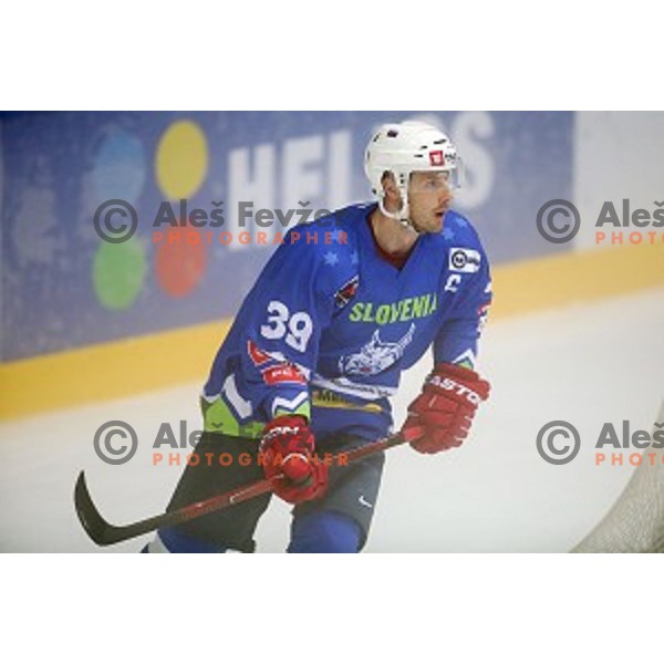Jan Mursak of Slovenia in action during friendly ice-hockey match between Slovenia and Italy in Bled Ice hall, Slovenia on August 29, 2016