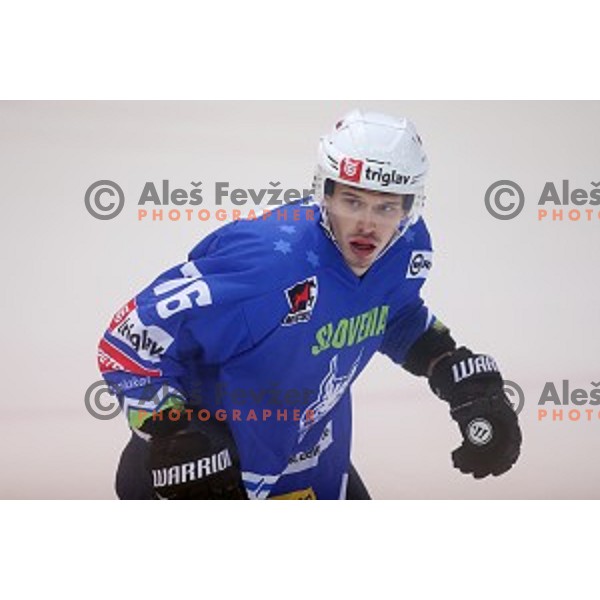 Nik Pem of Slovenia in action during friendly ice-hockey match between Slovenia and Italy in Bled Ice hall, Slovenia on August 29, 2016