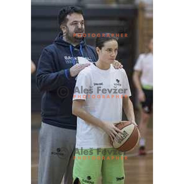Slovenia’s head coach Damir Grgic and Nika Baric during the women’s national basketball team practice in gymnasium Centre, Celje, November 14th, 2016