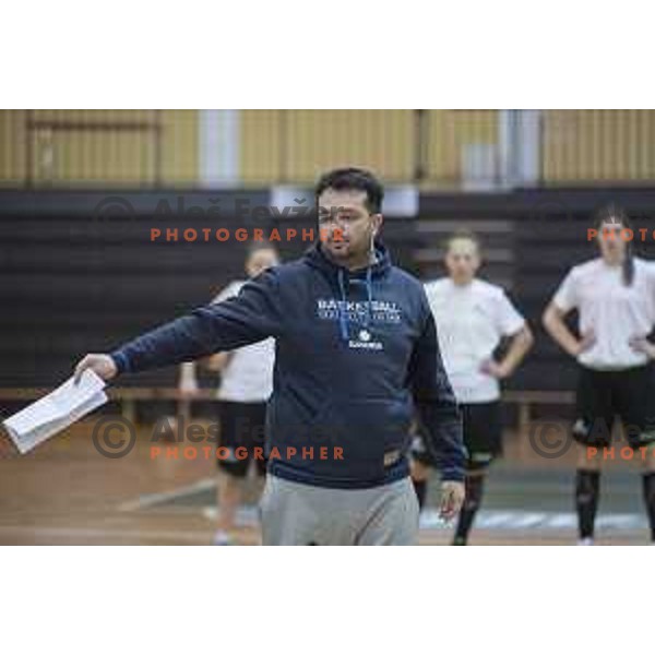 Slovenia’s head coach Damir Grgic in action during the women’s national basketball team practice in gymnasium Centre, Celje, November 14th, 2016