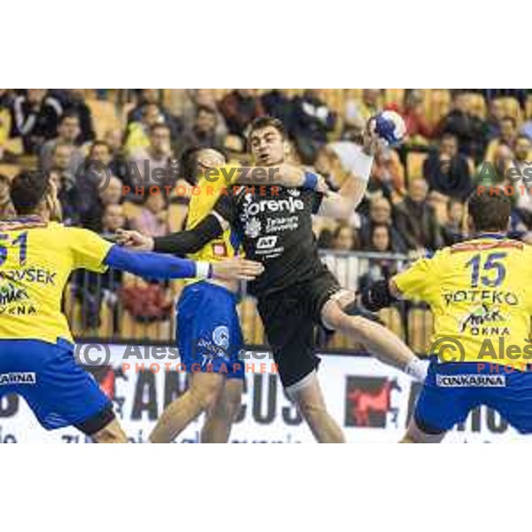 Gorenje’s right back Nejc Cehte (3) in action during 10th round SEHA Gazprom League match between Celje PL and Gorenje Velenje in Zlatorog Hall, Celje on November 15th, 2016