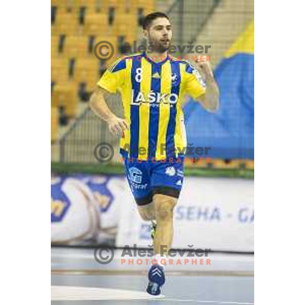 Celje’s right wing Blaz Janc (8) in action during 10th round SEHA Gazprom League match between Celje PL and Gorenje Velenje in Zlatorog Hall, Celje on November 15th, 2016