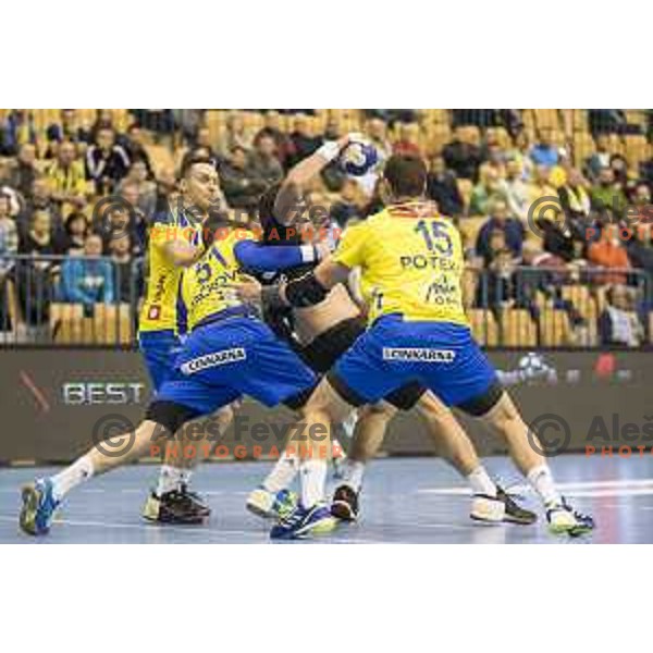 Gorenje’s line player Alem Toskic (19) in action during 10th round SEHA Gazprom League match between Celje PL and Gorenje Velenje in Zlatorog Hall, Celje on November 15th, 2016