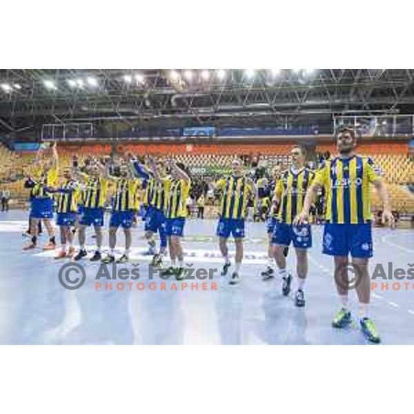 Team Celje celebrating after 10th round SEHA Gazprom League match between Celje PL and Gorenje Velenje in Zlatorog Hall, Celje on November 15th, 2016