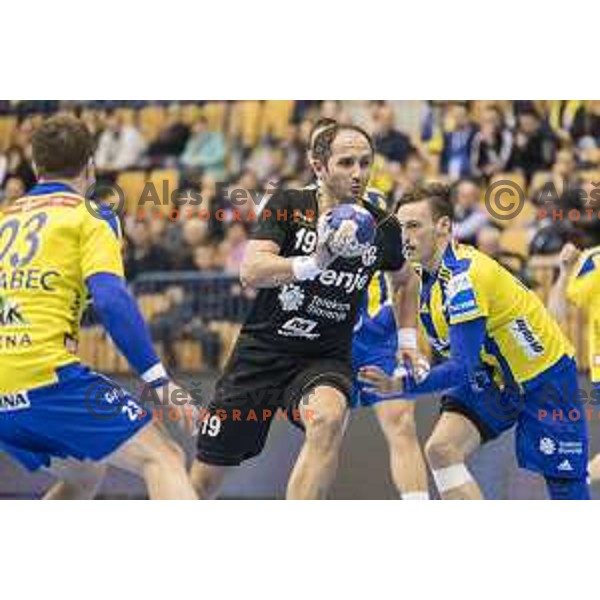 Gorenje’s line player Alem Toskic (19) in action during 10th round SEHA Gazprom League match between Celje PL and Gorenje Velenje in Zlatorog Hall, Celje on November 15th, 2016