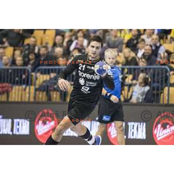 Gorenje’s left back Gregor Potocnik (21) in action during 10th round SEHA Gazprom League match between Celje PL and Gorenje Velenje in Zlatorog Hall, Celje on November 15th, 2016