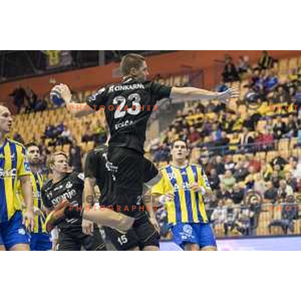 Gorenje’s right wing Rok Golcar (23) in action during 10th round SEHA Gazprom League match between Celje PL and Gorenje Velenje in Zlatorog Hall, Celje on November 15th, 2016