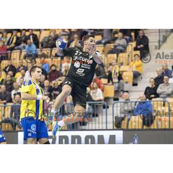 Gorenje’s line player Blaz Klec (27) in action during 10th round SEHA Gazprom League match between Celje PL and Gorenje Velenje in Zlatorog Hall, Celje on November 15th, 2016