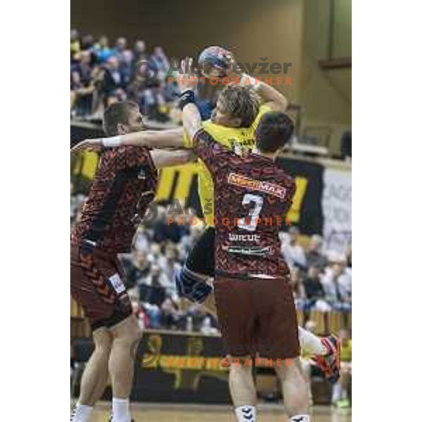 Gorenje’s left wing Janez Gams (31) in action during EHF Cup playoff match between Gorenje Velenje and Fuchse Berlin (Germany) in Red Hall, Celje on November 23th, 2016