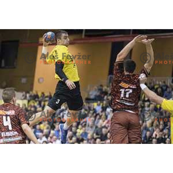 Gorenje’s right back Nejc Cehte (3) in action during EHF Cup playoff match between Gorenje Velenje and Fuchse Berlin (Germany) in Red Hall, Celje on November 23th, 2016