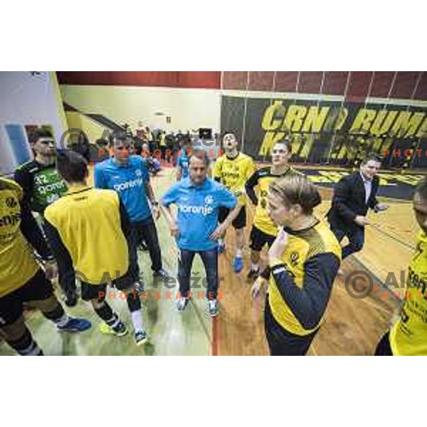 Team Gorenje Velenje during time-out during EHF Cup playoff match between Gorenje Velenje and Fuchse Berlin (Germany) in Red Hall, Celje on November 23th, 2016