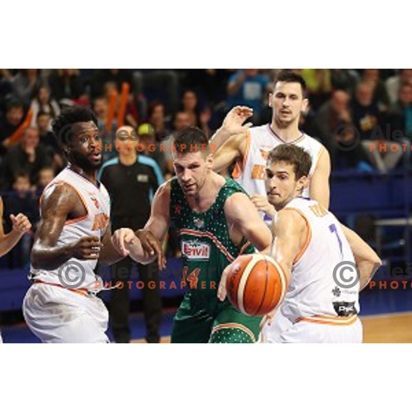 Gasper Vidmar of Banvit and Tomas Kyzlink of Helios Suns in action during BBL Champions League basketball match between Helios Suns (Slovenia) and Banvit (Turkey) in Domzale Sports Hall, Slovenia on November 23, 2016