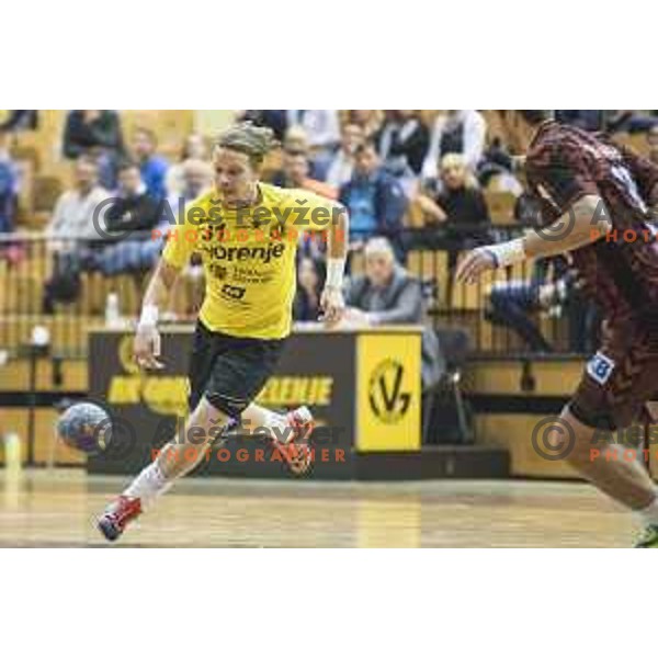 Gorenje’s left wing Janez Gams (31) in action during EHF Cup playoff match between Gorenje Velenje and Fuchse Berlin (Germany) in Red Hall, Celje on November 23th, 2016