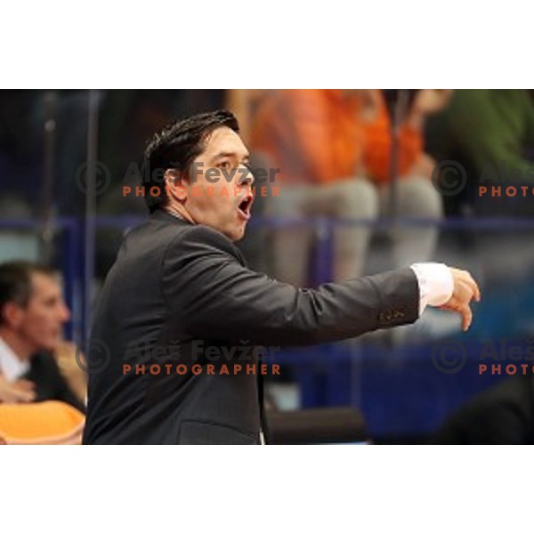 Saso Filipovski, head caoch of Banvit action during BBL Champions League basketball match between Helios Suns (Slovenia) and Banvit (Turkey) in Domzale Sports Hall, Slovenia on November 23, 2016