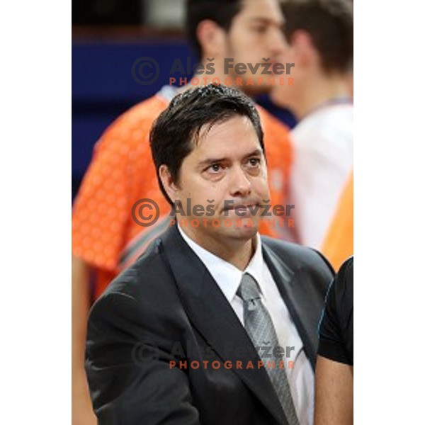Saso Filipovski, head caoch of Banvit action during BBL Champions League basketball match between Helios Suns (Slovenia) and Banvit (Turkey) in Domzale Sports Hall, Slovenia on November 23, 2016