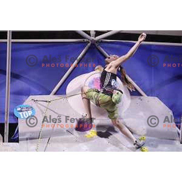 Janja Garnbret of Slovenia competes in the Final of IFSC Climbing World Cup in Zlato Polje Sports Hall, Kranj, Slovenia on November 27, 2016