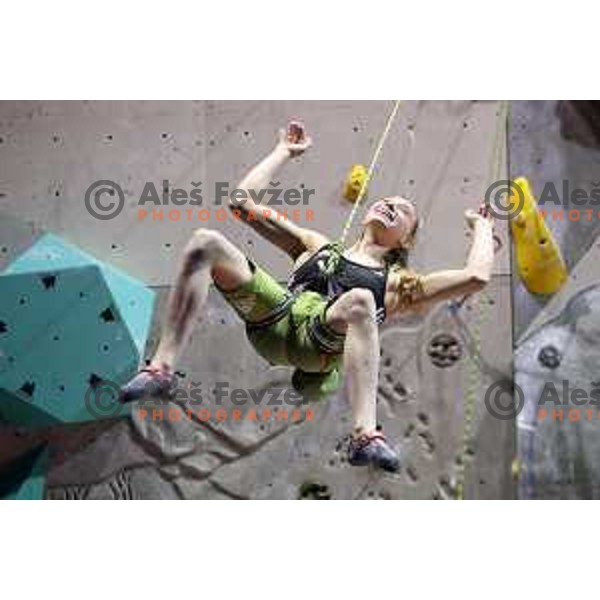 Janja Garnbret of Slovenia competes in the Final of IFSC Climbing World Cup in Zlato Polje Sports Hall, Kranj, Slovenia on November 27, 2016
