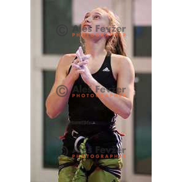 Janja Garnbret of Slovenia competes in the Final of IFSC Climbing World Cup in Zlato Polje Sports Hall, Kranj, Slovenia on November 27, 2016