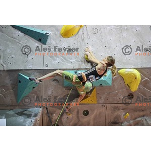 Mina Markovic of Slovenia competes in the Final of IFSC Climbing World Cup in Zlato Polje Sports Hall, Kranj, Slovenia on November 27, 2016