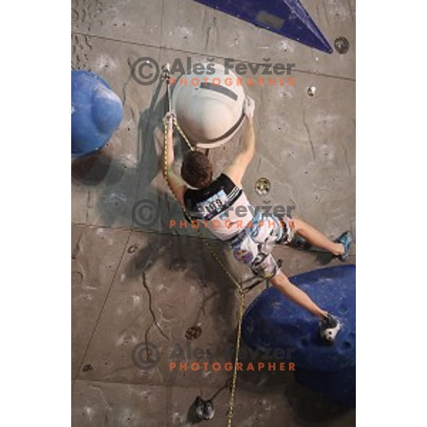 Domen Skofic of Slovenia competes in the Final of IFSC Climbing World Cup in Zlato Polje Sports Hall, Kranj, Slovenia on November 27, 2016