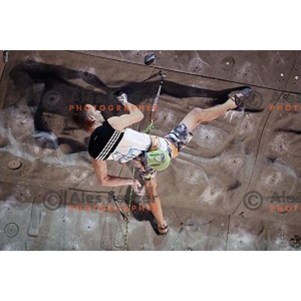 Urban Primozic of Slovenia competes in the Final of IFSC Climbing World Cup in Zlato Polje Sports Hall, Kranj, Slovenia on November 27, 2016