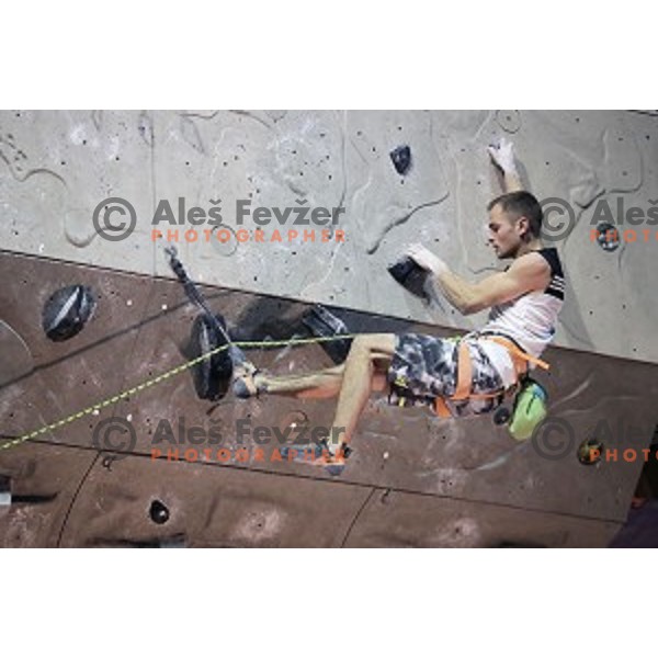 Urban Primozic of Slovenia competes in the Final of IFSC Climbing World Cup in Zlato Polje Sports Hall, Kranj, Slovenia on November 27, 2016