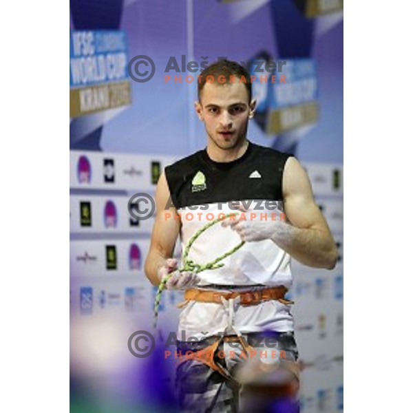Urban Primozic of Slovenia competes in the Final of IFSC Climbing World Cup in Zlato Polje Sports Hall, Kranj, Slovenia on November 27, 2016
