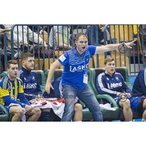 Celje’s head coach Branko Tamse reacting during EHF Champions League match between Celje PL (Slovenia) and Meshkov Brest (Belarus) in Zlatorog Hall, Celje on November 27th, 2016