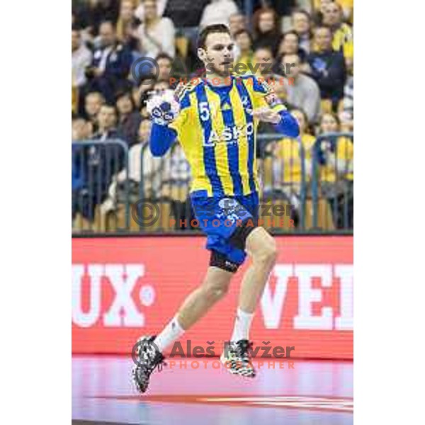 Celje’s left back Borut Mackovsek (51) in action during EHF Champions League match between Celje PL (Slovenia) and Meshkov Brest (Belarus) in Zlatorog Hall, Celje on November 27th, 2016