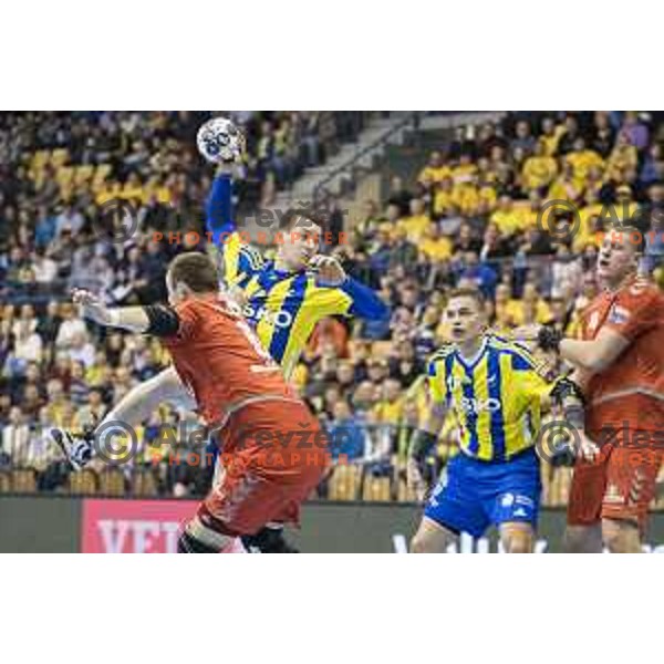 Celje’s right back Miha Zarabec (23) in action during EHF Champions League match between Celje PL (Slovenia) and Meshkov Brest (Belarus) in Zlatorog Hall, Celje on November 27th, 2016