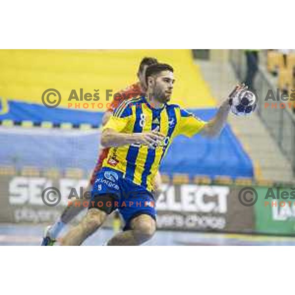 Celje’s right wing Blaz Janc (8) in action during EHF Champions League match between Celje PL (Slovenia) and Meshkov Brest (Belarus) in Zlatorog Hall, Celje on November 27th, 2016