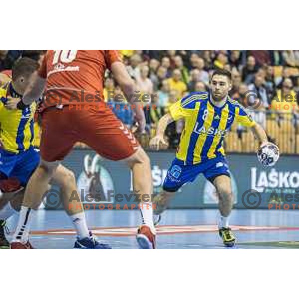 Celje’s right wing Blaz Janc (8) in action during EHF Champions League match between Celje PL (Slovenia) and Meshkov Brest (Belarus) in Zlatorog Hall, Celje on November 27th, 2016