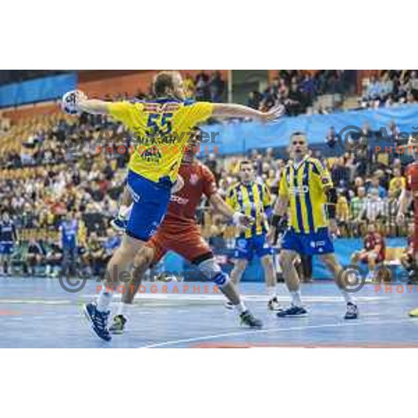 Celje’s right back Ziga Mlakar (55) in action during EHF Champions League match between Celje PL (Slovenia) and Meshkov Brest (Belarus) in Zlatorog Hall, Celje on November 27th, 2016