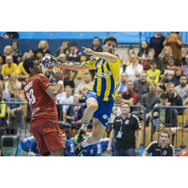 Celje’s centre back David Razgor (9) in action during EHF Champions League match between Celje PL (Slovenia) and Meshkov Brest (Belarus) in Zlatorog Hall, Celje on November 27th, 2016
