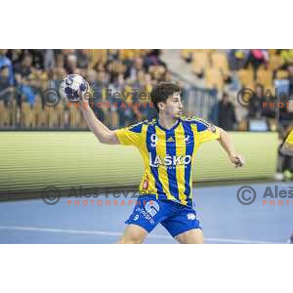 Celje’s centre back David Razgor (9) in action during EHF Champions League match between Celje PL (Slovenia) and Meshkov Brest (Belarus) in Zlatorog Hall, Celje on November 27th, 2016 