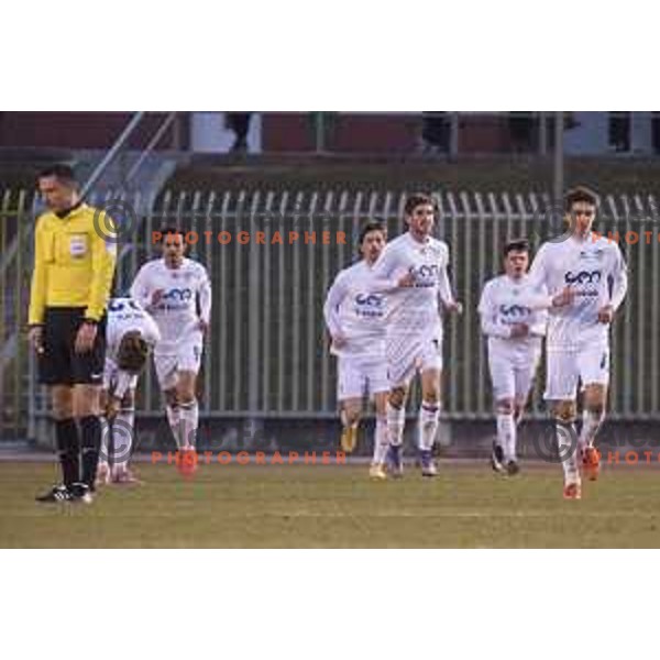 Team Krsko celebrating during Prva liga Telekom Slovenije 2016-2017 football match between Rudar and Krsko in Velenje, on November 30th, 2016