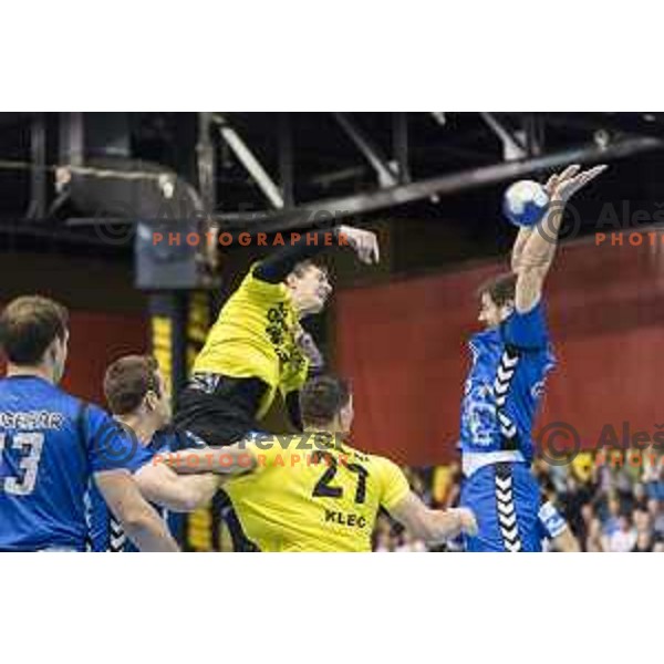 Gorenje’s left back Vid Levc (14) in action during SEHA Gazprom League match between Gorenje Velenje and PPD Zagreb (Croatia) in Red Hall, Velenje on December 6th, 2016