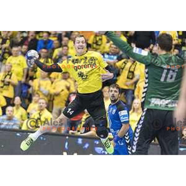 Gorenje’s left back Vid Levc (14) in action during SEHA Gazprom League match between Gorenje Velenje and PPD Zagreb (Croatia) in Red Hall, Velenje on December 6th, 2016