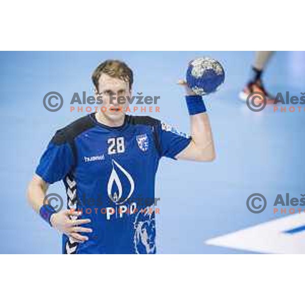 PPD Zagreb’s right back David Miklavcic (28) in action during SEHA Gazprom League match between Gorenje Velenje and PPD Zagreb (Croatia) in Red Hall, Velenje on December 6th, 2016