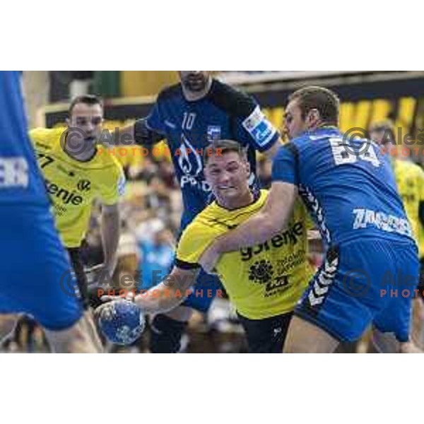 Gorenje’s line player Blaz Klec (27) in action during SEHA Gazprom League match between Gorenje Velenje and PPD Zagreb (Croatia) in Red Hall, Velenje on December 6th, 2016 