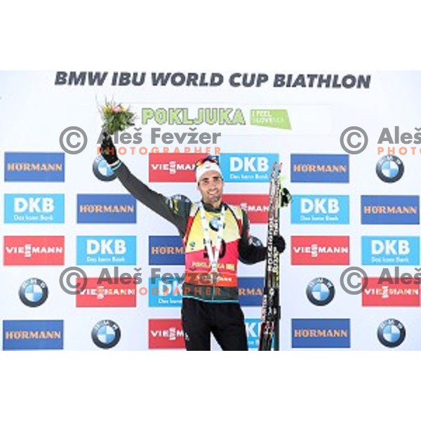 Martin Fourcade (FRA), winner of Men\'s 10 km Sprint during IBU World Cup 2016/2017 Pokljuka, Slovenia on December 9, 0216