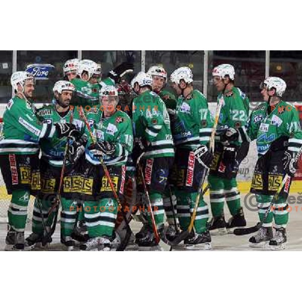 Celebration after the match ZM Olimpija- Alba Volan in EBEL League, played in Ljubljana 19.10.2007.ZM Olimpija won 2:0.Photo by Ales Fevzer 