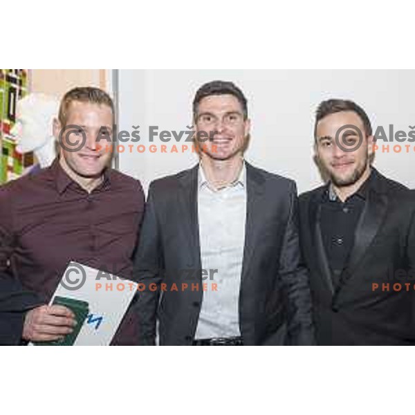 Benjamin Savsek, Peter Kauzer and Adrian Gomboc at Reception for Slovenian medalists of Rio 2016 Olympic games in Slovenian Olympic Centre in BTC, Ljubljana on December 13, 2016