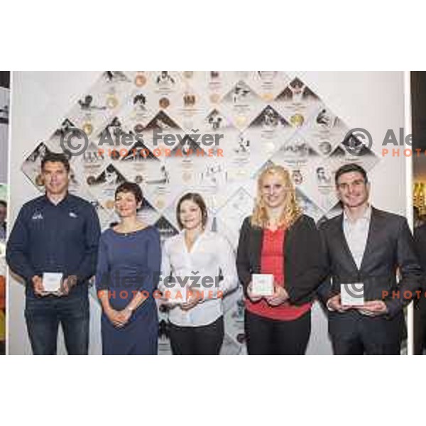 Vasilij Zbogar, Maja Makovec Brencic, Tina Trstenjak, Anamari Velensek, Peter Kauzer at Reception for Slovenian medalists of Rio 2016 Olympic games in Slovenian Olympic Centre in BTC, Ljubljana on December 13, 2016