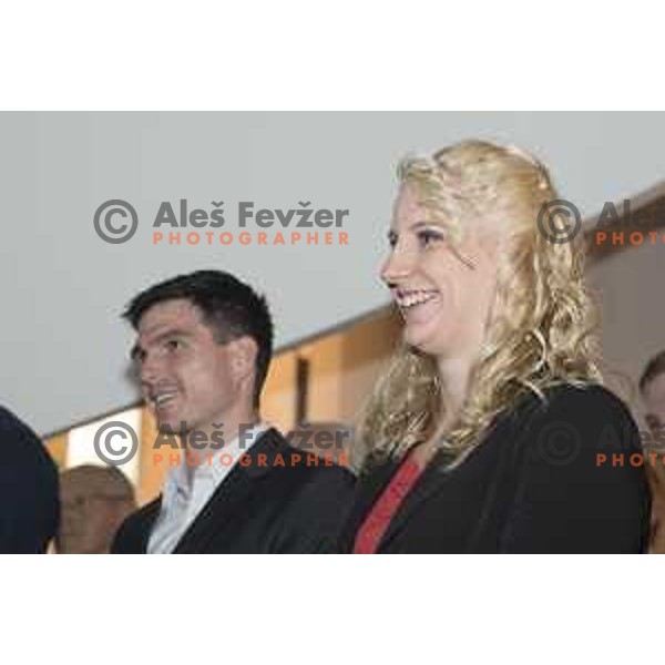 Peter Kauzer and Anamari Velensek at Reception for Slovenian medalists of Rio 2016 Olympic games in Slovenian Olympic Centre in BTC, Ljubljana on December 13, 2016