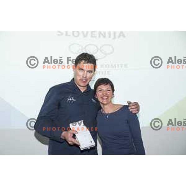 Vasilij Zbogar and Maja Makovec Brencic at Reception for Slovenian medalists of Rio 2016 Olympic games in Slovenian Olympic Centre in BTC, Ljubljana on December 13, 2016