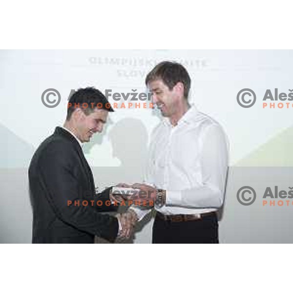 Peter Kauzer and Iztok Cop at Reception for Slovenian medalists of Rio 2016 Olympic games in Slovenian Olympic Centre in BTC, Ljubljana on December 13, 2016