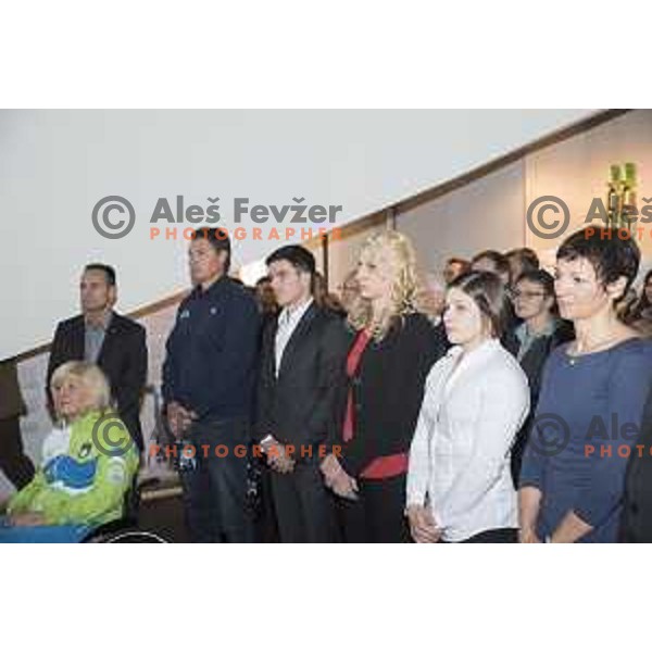 Tomaz Barada, Vasilij Zbogar, Maja Makovec Brencic, Tina Trstenjak, Anamari Velensek, Peter Kauzer, Veselka Pevec at Reception for Slovenian medalists of Rio 2016 Olympic games in Slovenian Olympic Centre in BTC, Ljubljana on December 13, 2016