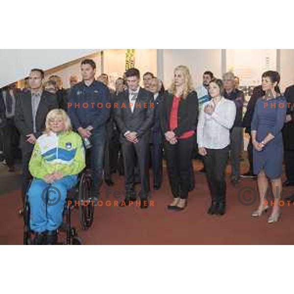 Tomaz Barada, Vasilij Zbogar, Maja Makovec Brencic, Tina Trstenjak, Anamari Velensek, Peter Kauzer, Veselka Pevec at Reception for Slovenian medalists of Rio 2016 Olympic games in Slovenian Olympic Centre in BTC, Ljubljana on December 13, 2016