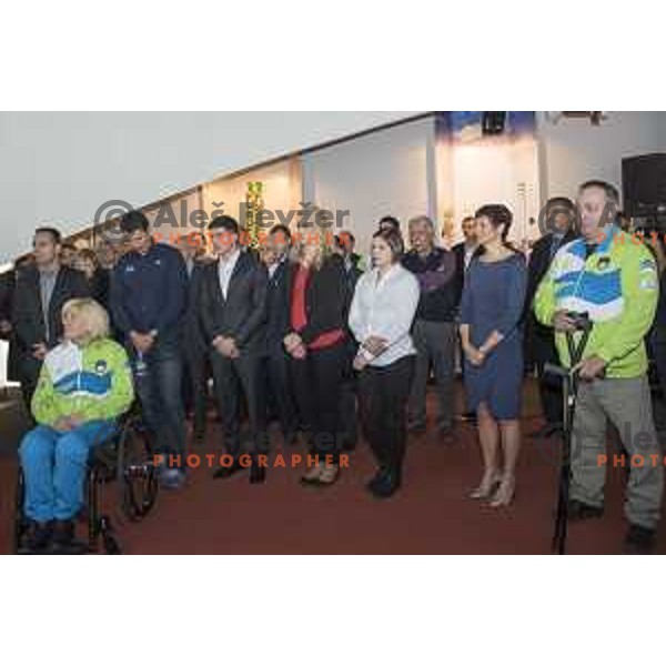 Tomaz Barada, Vasilij Zbogar, Maja Makovec Brencic, Tina Trstenjak, Anamari Velensek, Peter Kauzer, Veselka Pevec, Gorazd Francek Tirsek at Reception for Slovenian medalists of Rio 2016 Olympic games in Slovenian Olympic Centre in BTC, Ljubljana on December 13, 2016